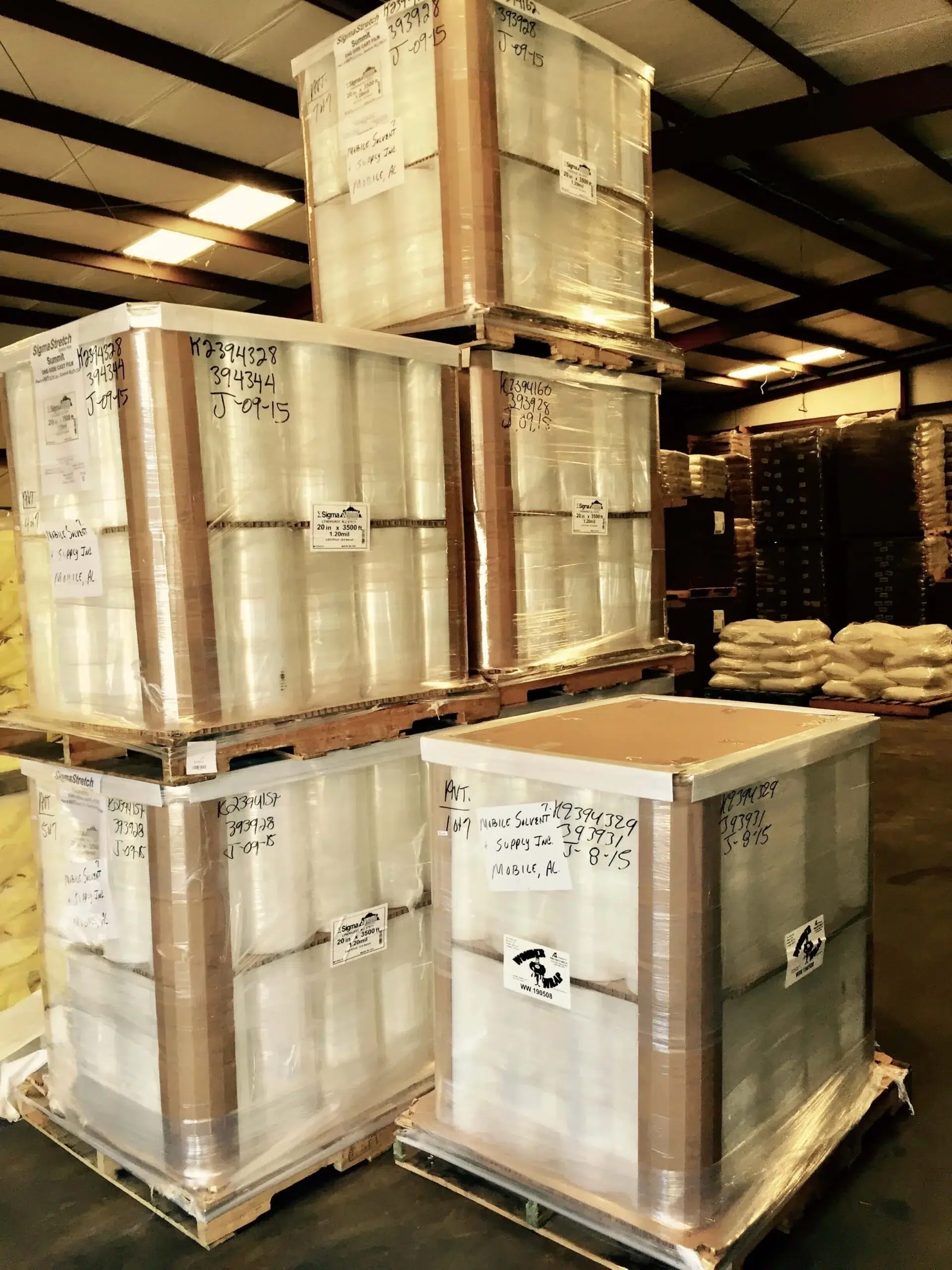 Mobile Solvent and Supply industrial packaging shrink film pallets